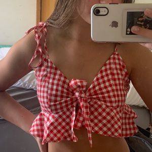 Red Gingham Tie Crop Top